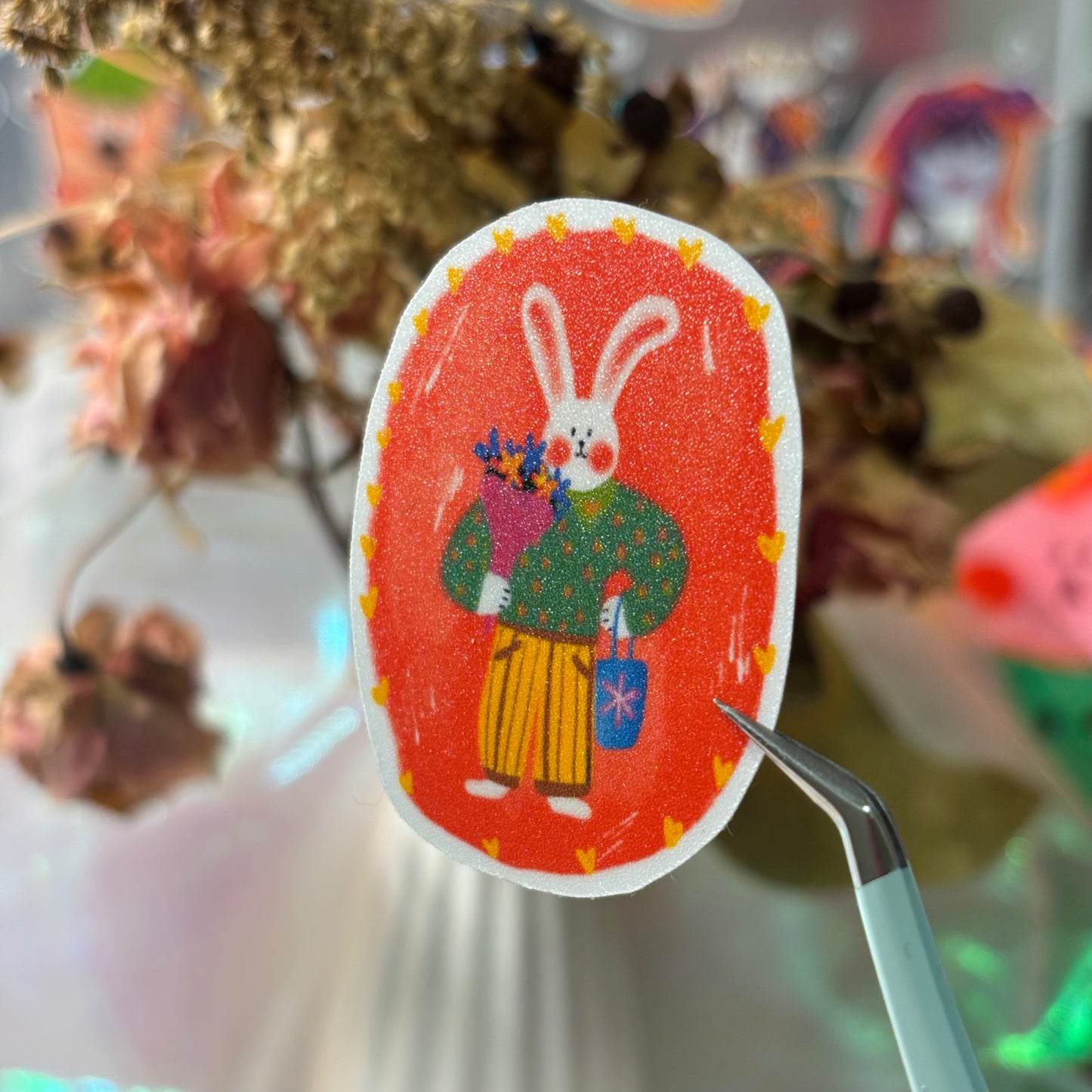 Rabbit With Flowers Sticker