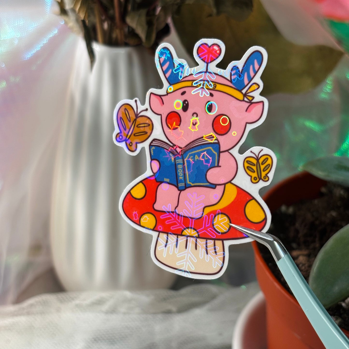 Reading Deer Sticker - Pink