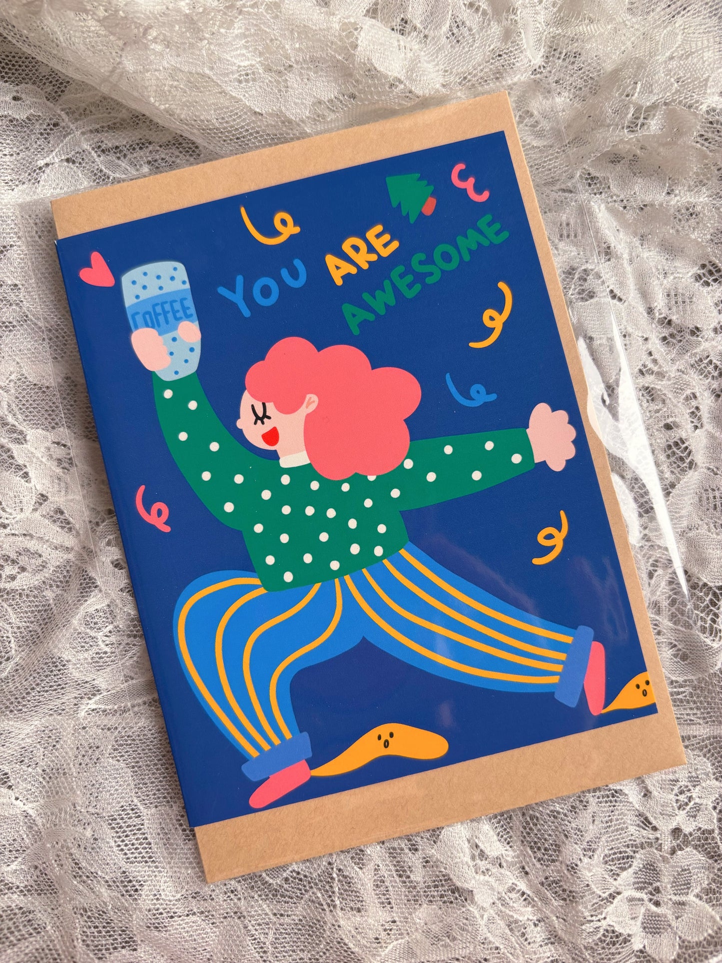 Greeting Card - “You are awesome” Girl With Coffee