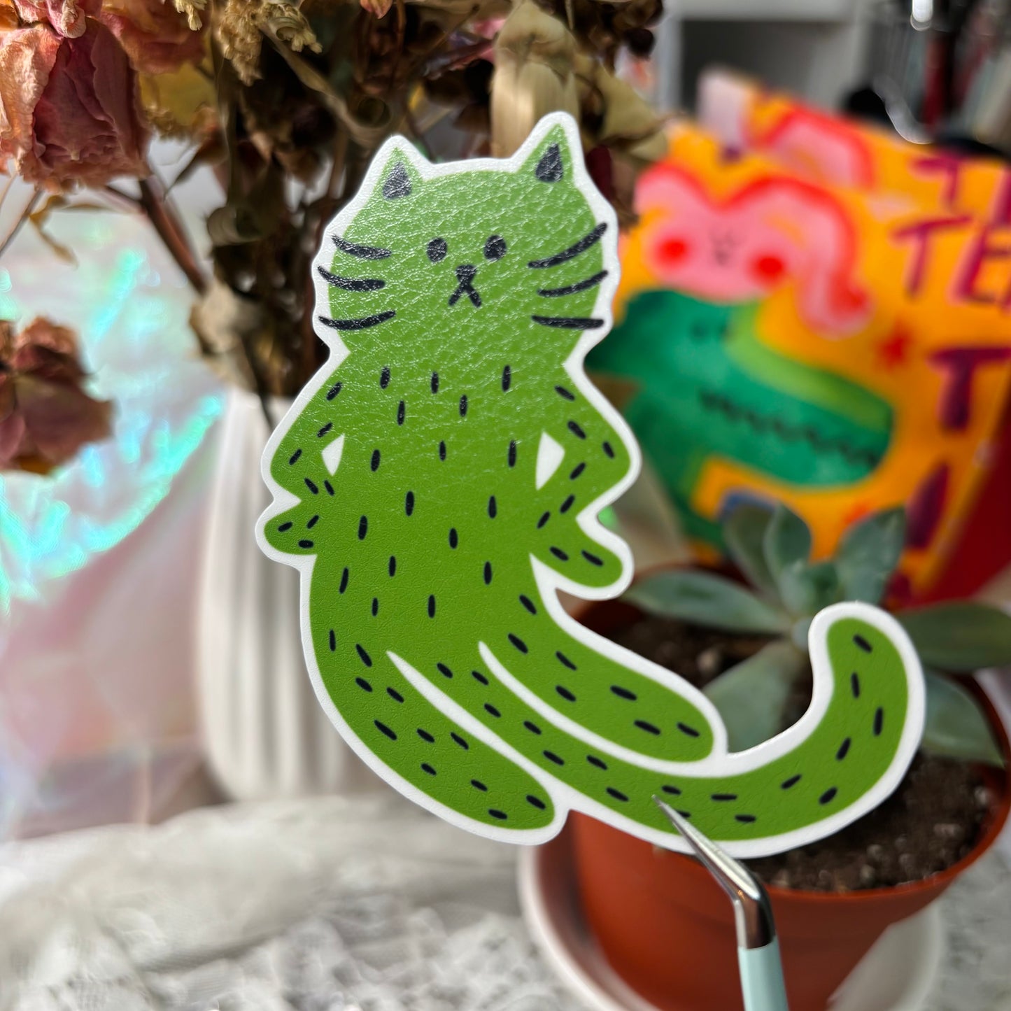 “Excuse Me?” Cat Sticker - Green