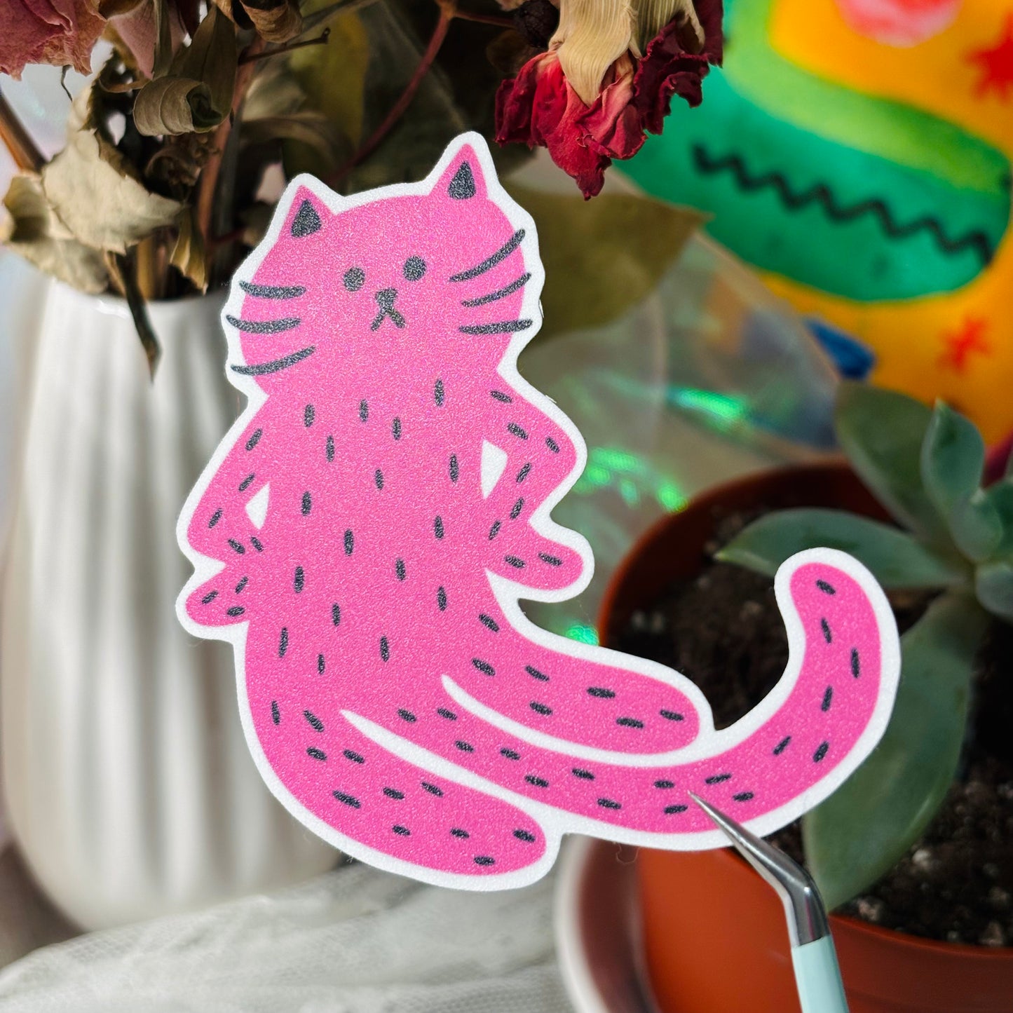 “Excuse Me?” Cat Sticker - pink