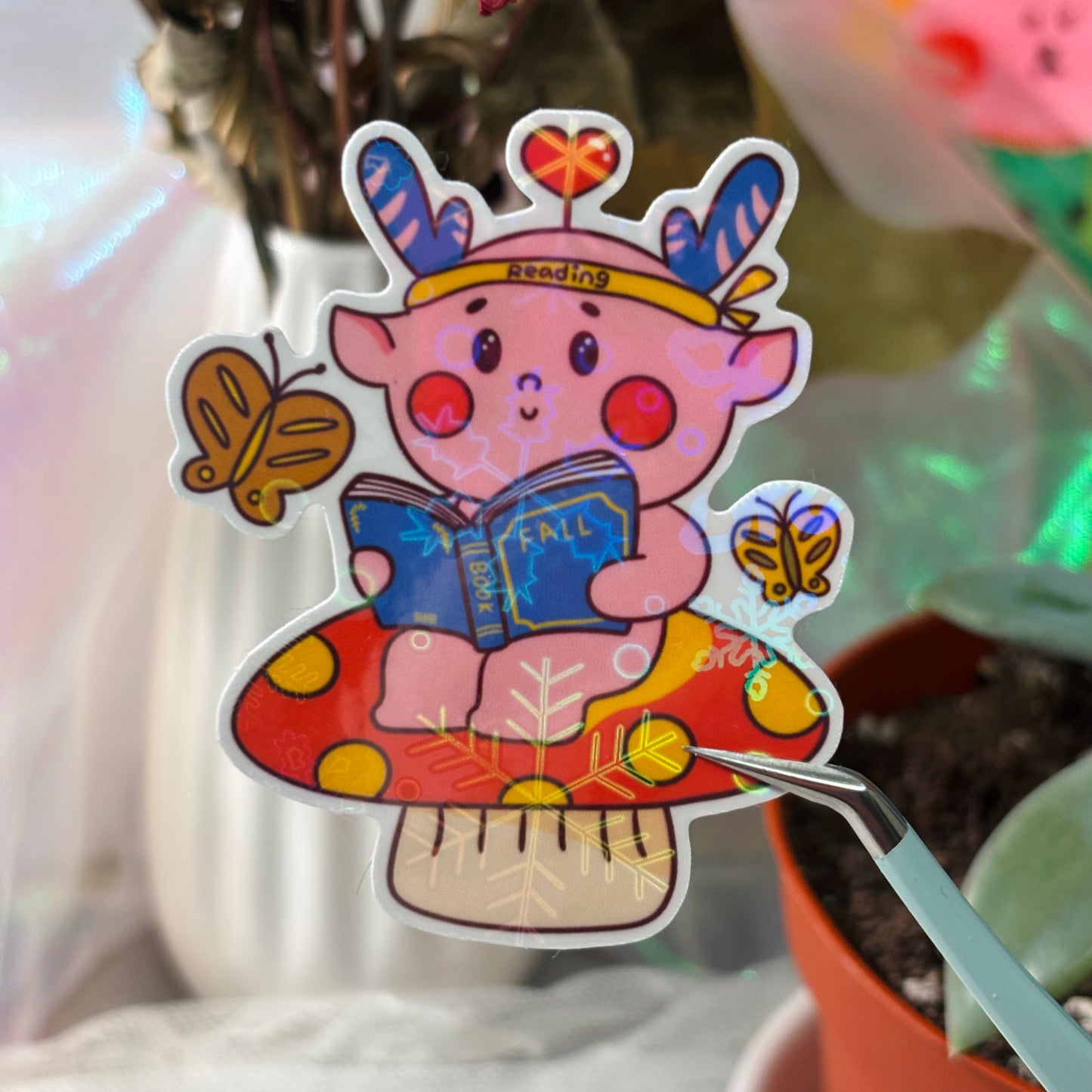 Reading Deer Sticker - Pink