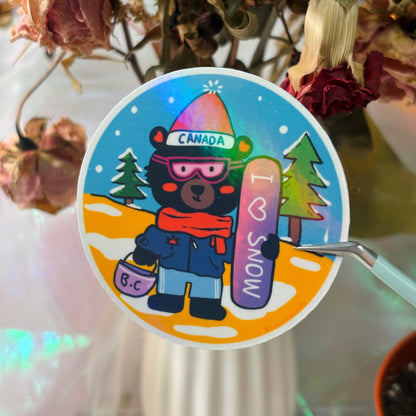 I Love Snow - Black Bear Sticker