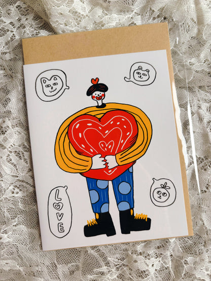 Greeting Card - “love” Joker With Heart Pillow