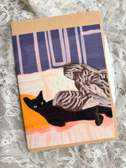 Greeting Card - Lying in bed, Stay comfort card