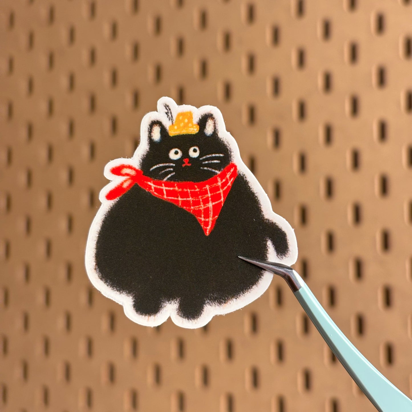 Round Black Cat With Red Scarf