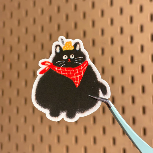 Round Black Cat With Red Scarf
