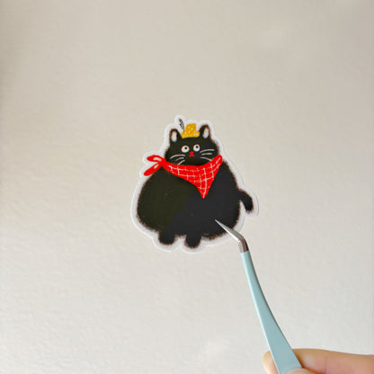 Round Black Cat With Red Scarf