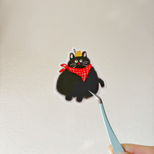 Round Black Cat With Red Scarf