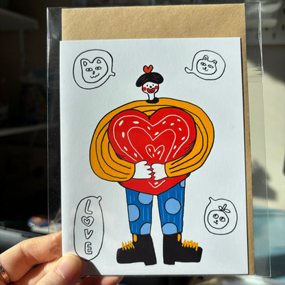 Greeting Card - “love” Joker With Heart Pillow