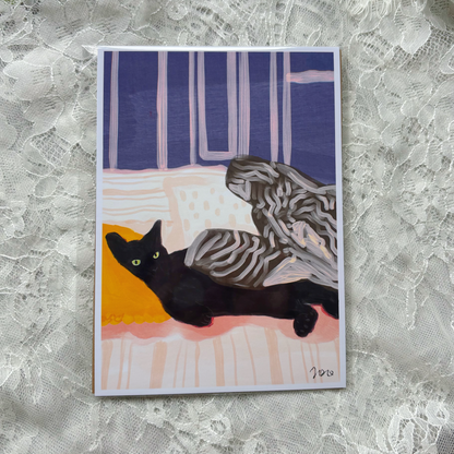 Black Cat Relax on the Sofa 5x7 Print