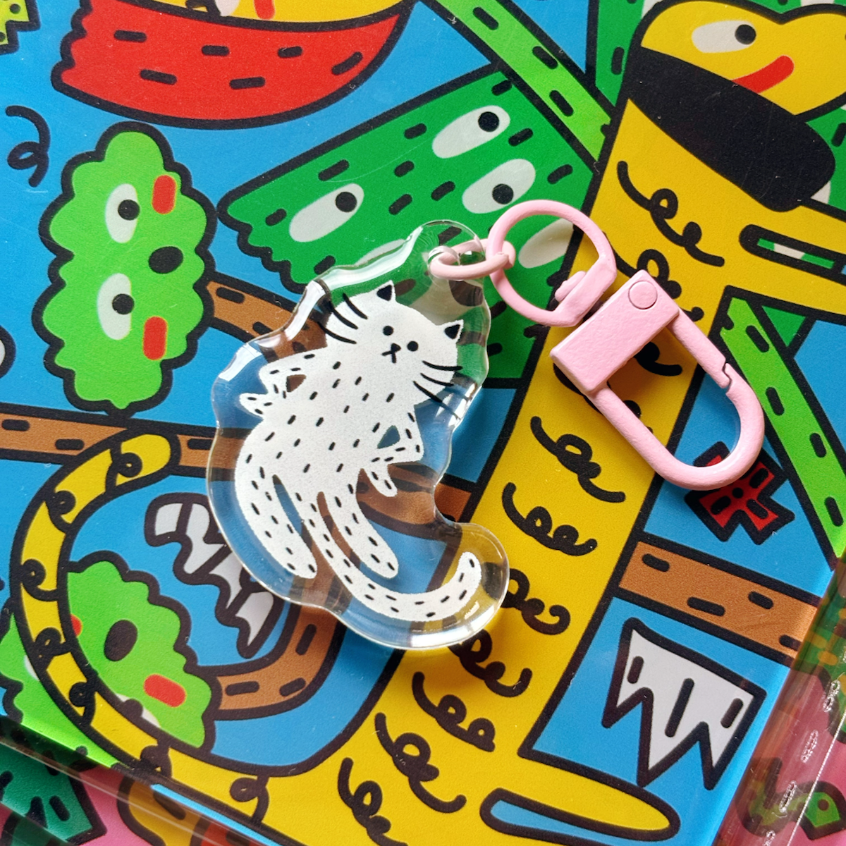 "Excuse Me" Cat Keychain - White