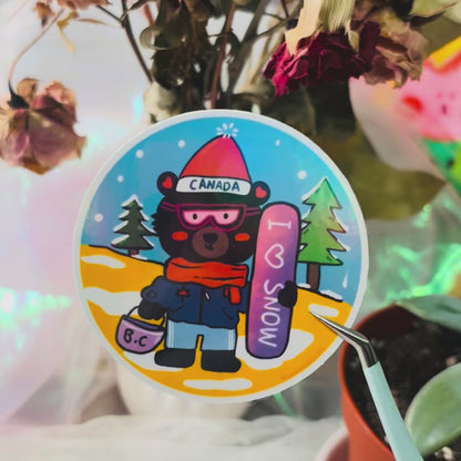 I Love Snow - Black Bear Sticker