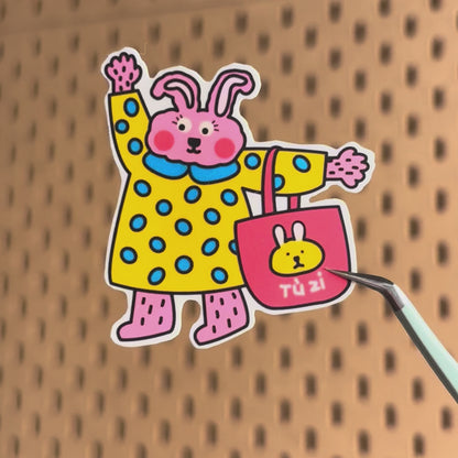 Rabbit With Polka Raincoat & Tote